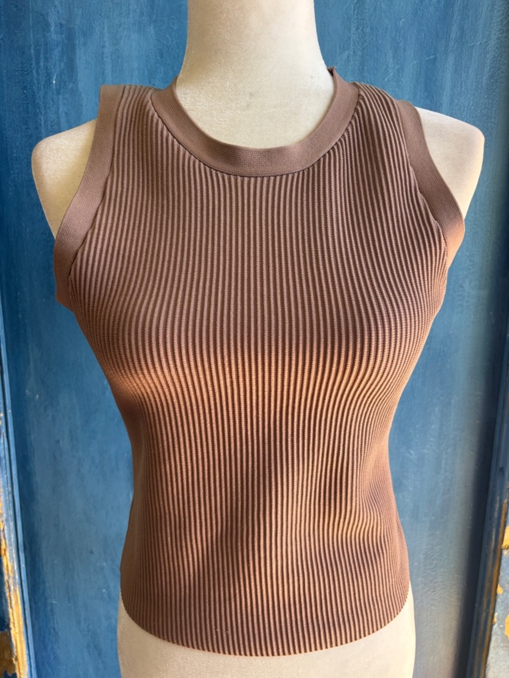 Ribbed Sleeveless Knit Top - Brown